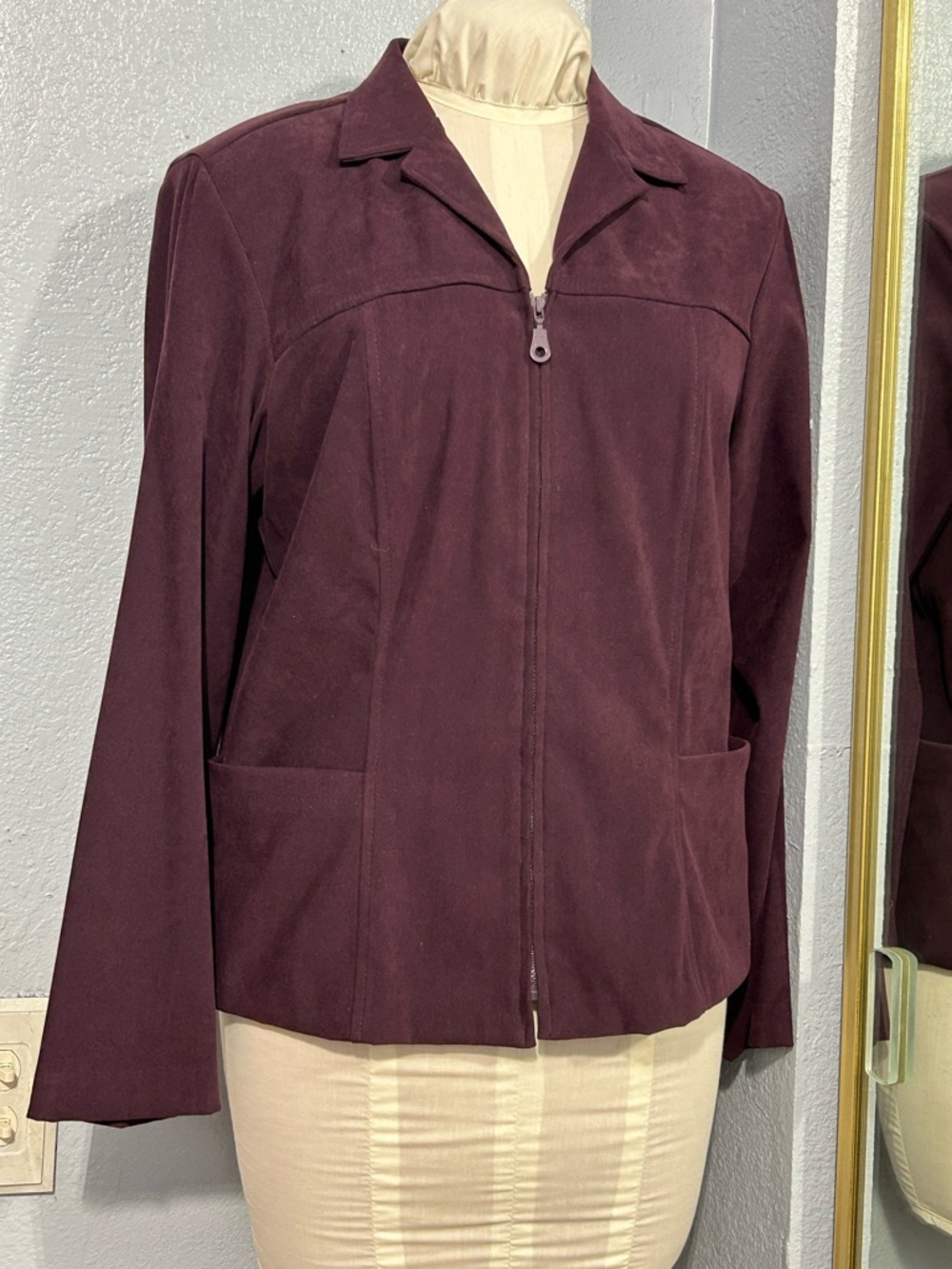 Dress Barn Burgundy Zip-Up Suede Jacket